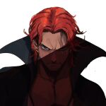  1boy eslam_aboshady facial_hair frown looking_at_viewer male_focus mature_male one_piece partially_shaded_face pectoral_cleavage pectorals redhead scar scar_across_eye scar_on_face shanks_(one_piece) short_hair solo 