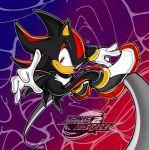  1boy absurdres copyright_name crazypstg full_body furry furry_male gloves highres looking_at_viewer male_focus on_railing outline railing red_eyes shadow_the_hedgehog signature solo sonic_(series) sonic_adventure_2 uekawa_yuji_(style) white_gloves white_outline zoom_layer 