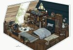  artist_name bed book bookshelf chair clock computer cup desk_lamp indoors ladder lamp monitor no_humans original pillow plant potted_plant quacx3 scenery scroll shelf stool teacup treasure_chest window 