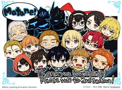  6+boys 6+girls :o black_hair blonde_hair blue_eyes brown_hair cha_hae-in chibi esil_radiru glasses grey_hair hood hoodie kim_gong-ja lee_jaha long_sleeves looking_at_viewer multiple_boys multiple_girls official_art open_mouth orange_hoodie outstretched_arms redhead short_hair smile solo_leveling sung_jin-woo teeth 