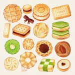  bow brown_bow checkerboard_cookie cookie food food_focus no_humans original simple_background thumbprint_cookie white_background ydxart 