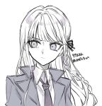  1girl braid closed_mouth collared_shirt danganronpa:_trigger_happy_havoc danganronpa_(series) fanren_fancai_qing_gengcai grey_background jacket kirigiri_kyoko long_hair necktie open_clothes open_jacket portrait shirt side_braid sideways_glance simple_background solo 