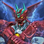  clenched_hands crossed_arms getter_arc getter_robo getter_robo_arc igunuk lightning looking_ahead mecha no_humans open_mouth portrait robot science_fiction super_robot yellow_eyes 