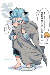  ... 1boy aged_down alternate_costume animal_ears barefoot bleach blue_hair blush_stickers cat_boy cat_ears cat_tail child closed_mouth commentary_request contemporary embarrassed facial_mark flying_sweatdrops frown full_body grey_jacket grimmjow_jaegerjaquez hair_between_eyes highres holding holding_clothes holding_jacket jacket kurosaki_ichigo long_sleeves looking_to_the_side motion_lines orange_hair school_uniform short_hair simple_background solo sound_effects speech_bubble spoken_ellipsis standing tail tears translation_request twitter_username v-shaped_eyebrows white_background yanono_015 