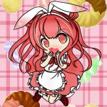 1girl beatmania doughnut food red_dress red_eyes red_hair red_hair red_skirt umegiri_ameto