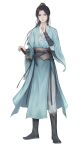  1girl black_footwear black_hair boots chinese_clothes full_body hanfu high_ponytail highres jiaoling_ruqun looking_at_viewer male_focus ponytail solo standing sword weapon white_background 