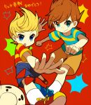 biseibutu blonde_hair blue_eyes brothers brown_hair child claus_(mother_3) hat lucas_(mother_3) male_focus mother_(game) mother_3 multiple_boys open_mouth saturn_symbol shirt short_hair shorts siblings smile striped_clothes striped_shirt 