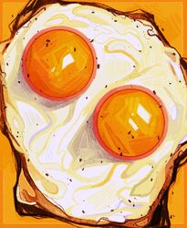  analogous_colors border breakfast close-up commentary egg egg_(food) egg_yolk english_commentary film_grain food food_focus fried_egg hatching_(texture) highres inset_border linear_hatching no_humans orange_border orange_theme original outside_border pepper_(spice) quezify simple_background still_life yellow_border 