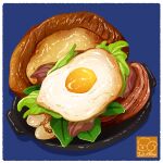  artist_logo bread egg_(food) food food_focus fried_egg highres lettuce meat no_humans original tray yuki00yo 