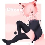  1boy animal_ears artist_name black_thighhighs border closed_mouth fox fox_boy fox_ears fox_tail furry furry_male hair_ornament hair_over_one_eye long_sleeves looking_at_viewer loose_clothes loose_shirt medium_hair official_art outside_border pink_background pink_hair pointy_ears purilumpia redhead reference_sheet shirt short_hair shorts signature simple_background smile solo sweater tail thigh-highs watermark white_border 