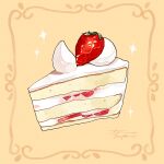  cake cake_slice food food_focus fruit highres no_humans original strawberry strawberry_shortcake tomma_mayuka whipped_cream 