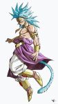  1boy baggy_pants blue_hair blue_tail character_request circlet dragon_ball earrings full_body gold_armlet gold_bracelet gold_choker gold_footwear highres hoop_earrings jewelry kakeru_(dbskakeru) long_hair looking_to_the_side monkey_tail muscular muscular_male necklace pants purple_skirt red_eyes simple_background skirt solo spiky_hair tail topless_male toriyama_akira_(style) white_background white_pants 