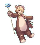  1girl animal_costume animal_ears artist_request bag bandaid bandaid_on_knee bandaid_on_leg bear_costume bear_ears bear_tail blonde_hair blush bodysuit brown_bag fake_animal_ears fake_tail full_body game_cg hair_between_eyes holding holding_staff holding_wand holding_weapon hood little_witch_nobeta nobeta non-web_source official_art open_mouth red_eyes shoulder_bag sidelocks solo staff standing standing_on_one_leg tail transparent_background wand weapon 