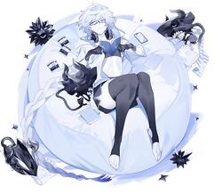  1girl abyssal_ship akira_(kadokawa) bean_bag_chair black_gloves braid cellphone closed_mouth feet glasses gloves horns kantai_collection knees_together_feet_apart lying official_art on_back pale_skin phone pt_imp_group single_braid solo supply_depot_princess supply_depot_princess_e_vacation_mode teeth 