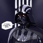  1boy armor black_cape cape captoraart commentary darth_vader english_commentary english_text helmet highres invincible_(series) male_focus scene_reference solo speech_bubble star_wars upper_body 