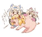  1other 2girls :3 akai_haato animal_ears bandaid biting blonde_hair blue_headband blush_stickers chibi claws colored_inner_animal_ears crying dog_ears dog_girl fake_claws fuwawa_abyssgard hair_ornament hairclip headband heart heart_hair_ornament hololive hololive_english horn_hairband mococo_abyssgard multiple_girls nekoyama pig pig_ears pig_tail pink_brooch pink_headband saliva short_twintails siblings side_ahoge sisters tail teardrop tears twins twintails 