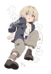  1boy aged_down aventurine_(honkai:_star_rail) bandaged_arm bandaged_leg bandages blonde_hair brown_footwear hair_between_eyes highres honkai:_star_rail honkai_(series) hood hoodie long_sleeves male_focus multicolored_eyes open_mouth short_hair simple_background solo white_background yzwn89 