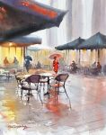  6+others building holding holding_umbrella multiple_others nara_watercolor painting_(medium) scenery traditional_media umbrella watercolor_(medium) 