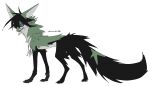  animal_ears black_fur black_hair blue_sclera colored_sclera full_body green_fur highres kamikiririp key no_humans original solo standing tail wolf_ears wolf_tail yellow_eyes 