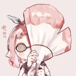  +_+ 1girl bandana blue_bandana dot_nose grey_background grey_eyes inkling inkling_girl inkling_player_character long_sleeves open_mouth painbrush_(splatoon) pink_hair plum0o0 pointy_ears short_bangs short_eyebrows short_hair simple_background solo splatoon_(series) suction_cups tentacle_hair triangle_mouth 
