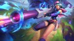  1girl absurdres caitlyn_(league_of_legends) gun hat highres league_of_legends long_hair multicolored_hair navel rifle scope sleeveless sniper_rifle tagme thigh-highs weapon 