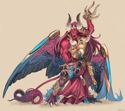  2boys blue_wings feathered_wings magnus_the_red multicolored_wings primarch purple_wings thousand_sons two-tone_wings tzeentch warhammer_40k 
