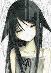  1girl black_hair closed_eyes dev1am3 hair_flaps head_tilt highres long_hair ribbon saya_(saya_no_uta) saya_no_uta sleeveless smile solo upper_body 