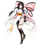  1girl angel_wings asymmetrical_legwear character_request escalation_heroines full_body hair_ornament hatori_piyoko large_ribbon mask multicolored_hair official_art orange_hair ribbon sleeves_past_wrists solo striped_hair two-tone_hair violet_eyes wings 