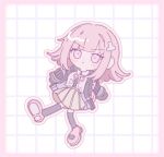  1girl :&lt; alternate_hair_ornament breasts brown_hair brown_skirt collared_shirt danganronpa_(series) danganronpa_2:_goodbye_despair flipped_hair hair_ornament hood jacket long_sleeves looking_at_viewer medium_hair nanami_chiaki neck_ribbon open_clothes open_jacket pink_eyes pink_ribbon pote_(pote_39) ribbon shirt skirt solo thigh-highs two-tone_shirt white_shirt 