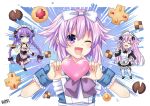  ;d adult_neptune alternate_costume apron bare_shoulders black_dress blue_dress blue_eyes blush braid breasts d-pad dress enmaided frilled_apron frilled_dress frills hair_between_eyes hand_on_own_hip hands_up heart holding holding_heart holding_tray lewdkuma long_hair long_sleeves maid maid_apron maid_headdress medium_breasts medium_hair mini_person minigirl multiple_persona neptune_(neptunia) neptune_(series) one_eye_closed open_mouth power_symbol purple_hair purple_heart_(neptunia) short_sleeves sleeveless sleeveless_dress smile solo_focus standing standing_on_one_leg symbol-shaped_pupils thigh-highs tray twin_braids twintails very_long_hair violet_eyes waist_apron white_apron 