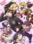  6+boys 6+girls ahoge akamatsu_kaede amami_rantaro android antenna_hair arm_belt arm_up armband arms_behind_head bandaged_hand bandages barbed_wire baseball_cap bead_bracelet beads beanie belt belt_buckle black_belt black_choker black_corset black_dress black_eyes black_footwear black_gloves black_hair black_hat black_jacket black_mask black_pansy black_pants black_sailor_collar black_scarf black_skirt black_socks black_wristband blazer blonde_hair blue_gemstone blue_hair blue_pants blue_serafuku blue_shirt blue_skirt blunt_ends bob_cut boots bow bowtie bracelet breasts brooch brown-framed_eyewear brown_footwear brown_hair brown_jacket brown_pants brown_suit buckle bug butterfly buttons chabashira_tenko chain checkered_clothes checkered_scarf chibi chibi_on_head choker cigarette coat coat_partially_removed collared_jacket collared_shirt colored_tips commentary_request copyright_name corset covered_mouth crossed_legs cuffs danganronpa_(series) danganronpa_v3:_killing_harmony dark-skinned_female dark_skin double-breasted dress ear_piercing earrings everyone eyelashes facial_hair fake_horns floral_print frilled_dress frilled_shirt_collar frilled_skirt frilled_sleeves frills full_body gakuran gem gem_hair_ornament gloves goatee goggles goggles_on_head gokuhara_gonta green_bow green_hair green_hat green_jacket green_necktie green_pants grey_footwear grey_hair grey_hairband hair_between_eyes hair_bow hair_ornament hair_over_one_eye hair_scrunchie hairband hand_on_headwear hand_on_own_chin hand_on_own_elbow happy harukawa_maki hat hat_loss high_collar highres holding holding_cigarette horned_headwear horns hoshi_ryoma insect_cage iruma_miu jacket jewelry k1-b0 kneehighs lace-trimmed_dress lace-trimmed_hairband lace_trim large_breasts layered_sleeves leather leather_jacket light_blush long_dress long_hair long_skirt long_sleeves looking_at_viewer low_twintails mask messy_hair miniskirt mole mole_under_eye momota_kaito mouth_mask multicolored_buttons multicolored_hair multiple_belts multiple_boys multiple_girls multiple_hair_bows multiple_piercings musical_note musical_note_hair_ornament necklace necktie nervous_sweating o-ring o-ring_belt oma_kokichi on_head open_belt open_clothes open_jacket open_mouth orange_necktie own_hands_together pale_skin pants peaked_cap pendant piercing pink_background pink_serafuku pink_skirt pink_vest pinstripe_pants pinstripe_pattern plaid plaid_skirt pleated_skirt pocket polka_dot polka_dot_background polka_dot_bowtie purple_coat purple_footwear purple_hair purple_hairband purple_necktie purple_pants red_armband red_scrunchie red_shirt red_thighhighs redhead round_eyewear saihara_shuichi sailor_collar scarf school_uniform scrunchie serafuku shackles shell shell_necklace shinguji_korekiyo shirogane_tsumugi shirt shoes short_hair sidelocks simple_background single_ankle_cuff skirt skirt_set sleeveless sleeveless_dress sleeves_past_elbows sleeves_past_wrists slippers smile socks solid_oval_eyes space_print spider_web_print spike_piercing spiky_hair standing star_(symbol) star_print starry_background starry_sky_print straight_hair striped_clothes striped_pants striped_shirt stud_earrings suit sweat thigh-highs thigh_belt thigh_strap tojo_kirumi torn_clothes torn_jacket triangle_mouth twintails two-sided_coat two-sided_fabric two-tone_pants two-tone_scarf unmoving_pattern v-neck v-shaped_eyebrows very_long_hair vest wavy_mouth white_belt white_bow white_bowtie white_bracelet white_eyes white_hair white_jacket white_pants white_sailor_collar white_scarf white_shirt white_socks white_undershirt wide_sleeves witch_hat yellow_butterfly yellow_eyes yellow_raincoat yonaga_angie yumaru_(marumarumaru) yumeno_himiko zipper zipper_pull_tab 