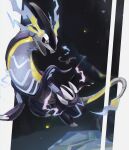  absurdres black_sclera blurry blurry_background claws colored_sclera commentary_request highres insuu0511 looking_down miraidon multicolored_eyes no_humans open_mouth pokemon pokemon_(creature) solo 