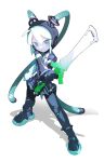  1girl absurdly_long_hair absurdres android aqua_eyes aqua_hair aqua_necktie bare_shoulders cable_hair cheri_zao cyber_fashion derivative_work energy_sword full_body glowing glowing_eyes grey_shirt hatsune_miku highres holding holding_sword holding_weapon long_hair looking_at_viewer mega_man_(series) mega_man_zero_(series) mega_man_zero_3 necktie number_tattoo parody proto_miku_(cheri_zao) see-through see-through_skirt see-through_sleeves shirt shoulder_tattoo simple_background skirt solo spring_onion sword tattoo twintails very_long_hair vocaloid weapon white_background z_saber 