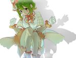  1girl :3 ankle_socks autore_triangle back_bow blush bow buttons closed_mouth collar collared_jacket detached_collar feet_out_of_frame flipped_hair flower frilled_gloves frilled_hat frilled_skirt frilled_socks frills gloves gradient_hair green_eyes green_hair gumi hair_between_eyes hair_flower hair_ornament hands_up hat highres jacket knees_up looking_at_viewer mini_hat mini_top_hat multicolored_hair neck_ribbon official_alternate_costume orange_footwear orange_hair orange_ribbon orange_trim plaid plaid_collar plaid_shirt puffy_short_sleeves puffy_sleeves ribbon shirt short_sleeves sidelocks sitting skirt socks solo top_hat two-tone_hair vocaloid white_collar white_flower white_gloves white_hat white_jacket white_skirt white_socks 
