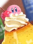  :o cherry food food_focus fruit highres holding holding_food holding_fruit kirby kirby_(series) miclot no_humans on_food open_mouth pudding whipped_cream 