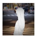  1girl bang_dream! bang_dream!_it&#039;s_mygo!!!!! blurry blurry_background car commentary_request crosswalk day from_behind highres long_hair long_sleeves looking_ahead motor_vehicle outdoors photo_background road shiina_taki shu_atelier solo street 