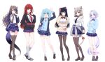  6+girls :d a20_(atsumaru) absurdres airi_kanna akane_lize animal_ears arahashi_tabi arm_under_breasts asymmetrical_bangs ayatsuno_yuni bag black_choker black_footwear black_hair black_jacket black_necktie black_pantyhose black_thighhighs blazer blonde_hair blue_bow blue_bowtie blue_cardigan blue_eyes blue_hair blue_jacket blue_necktie blue_skirt blue_socks blue_sweater blunt_bangs blush bow bowtie breast_pocket breasts brown_eyes brown_footwear brown_hair candy cardigan cat_ears cat_girl cat_tail choker collared_shirt colored_inner_hair covering_own_mouth crossed_ankles dragon_tail flat_chest flower food full_body grey_hair hair_between_eyes hand_in_pocket hand_up high-waist_skirt highres holding holding_bag holding_candy holding_flower holding_food holding_lollipop horse_tail jacket large_breasts loafers lollipop long_bangs long_hair looking_at_viewer medium_hair miniskirt multicolored_hair multiple_girls necktie neneko_mashiro open_clothes open_hand open_jacket open_mouth pantyhose parted_bangs partially_unbuttoned pink_flower plaid plaid_skirt pleated_skirt pocket purple_hair red_bow red_bowtie red_eyes redhead ribbed_socks school_bag school_uniform shirayuki_hina shirt shoes short_hair simple_background skirt slippers small_breasts smile socks standing stellive streaked_hair sweater tail tail_around_own_leg teeth thigh-highs upper_teeth_only v-neck very_long_hair violet_eyes virtual_youtuber waving white_background white_shirt white_socks yellow_cardigan zettai_ryouiki 