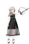 1girl absurdres black_dress blonde_hair blush colored_inner_hair dress hand_on_own_chest highres layered_dress looking_at_viewer machita_chima medium_hair microphone multicolored_hair nijisanji noy see-through_dress_layer smile solo virtual_youtuber yellow_eyes 