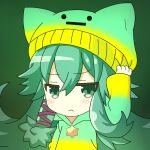  1girl alternate_costume beanie chibi closed_mouth date_a_live earflap_beanie green_eyes green_hair hat jacket kotori_(user_xdvj3282) long_hair long_sleeves natsumi_(date_a_live) solo star_(symbol) 
