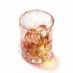  alcohol cup dated drink drinking_glass food food_focus ice ice_cube lisazhou_art no_humans original painting_(medium) simple_background traditional_media twitter_username watercolor_(medium) white_background 
