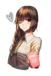  1girl bear black_necktie braid brown_eyes brown_hair closed_mouth eyepatch girls_frontline highres long_hair long_sleeves looking_at_viewer m16a1_(girls&#039;_frontline) mole mole_under_eye multicolored_hair necktie scar shirt simple_background smile solo upper_body xanax025 yellow_shirt 