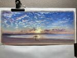  animal autumn beach blue_sky canvas_(medium) clouds cloudy_sky highres horizon morning no_humans norako_pastel ocean original painting_(medium) photo_(medium) scenery shore sky sun sunlight sunrise traditional_media umbrella_stand water 