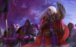  absurdres adeptus_astartes aquila_(symbol) armor emperor&#039;s_children fulgrim gloves highres imperial_aquila leather leather_gloves mountain multiple_boys ornate_armor primarch skull_ornament the_gilded_panoply themaestronoob thousand_sons warhammer_40k white_hair 