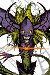  abelardo black_sclera blonde_hair claws colored_sclera diablomon digimon glowing_chest helmet highres horns long_arms looking_at_viewer monster monster_focus no_humans open_mouth sharp_teeth solo teeth upper_body yellow_eyes 