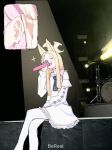  2girls :d animal_ears aruhian bereal blonde_hair blue_archive commentary crossed_legs detached_sleeves dress drum drum_set fan_screaming_at_madison_beer_(meme) forehead fox_ears fox_girl frilled_dress frills halo highres holding holding_microphone inset instrument listening long_hair long_sleeves looking_at_viewer meme microphone mika_(blue_archive) multiple_girls music pantyhose parted_bangs photo_background pink_hair school_uniform seia_(blue_archive) sidelocks singing sitting sketch sleeves_past_fingers sleeves_past_wrists smile spotlight symbol-only_commentary turtleneck white_dress white_pantyhose wide_sleeves zooming_in 