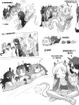  aged_down animalization antlers arknights artist_name bracelet brother_and_sister brothers child chinese_commentary chinese_text chong_yue_(arknights) commentary_request creature cup disposable_cup dragon_boy dragon_bubble_(arknights) dragon_girl dragon_horns dragon_tail dusk_(arknights) eating fang food full_body fur-tipped_tail greyscale hands_on_own_face hands_up highres holding horns indian_style jacket jewelry ling_(arknights) long_hair lying monochrome multiple_views nian_(arknights) nine5895254196 on_back photo_(object) pointy_ears ponytail short_sleeves siblings simple_background sisters sitting skin_fang standing table tail translation_request tray twitter_username under_covers white_background zhi_(arknights) 