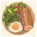  bread cherry_tomato egg_(food) fajar_kurniawan food food_focus fried_egg ham meat no_humans original salad sandwich signature tomato vegetable 