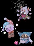 3boys animal_ears apple black_background fang kirby_(series) looking_at_viewer magolor marx_(kirby) open_mouth rauyu_wa spider_web taranza