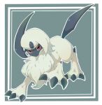  absol animal_focus claws closed_mouth commentary_request fluffy full_body horns no_humans outside_border pokemon pokemon_(creature) red_eyes simple_background solo square towa_(clonea) white_hair 