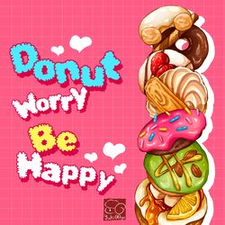  absurdres artist_logo artist_name doughnut food food_focus food_name fruit heart highres icing lemon lemon_slice no_humans nut_(food) original pastry pink_background sprinkles still_life strawberry syrup yuki00yo 